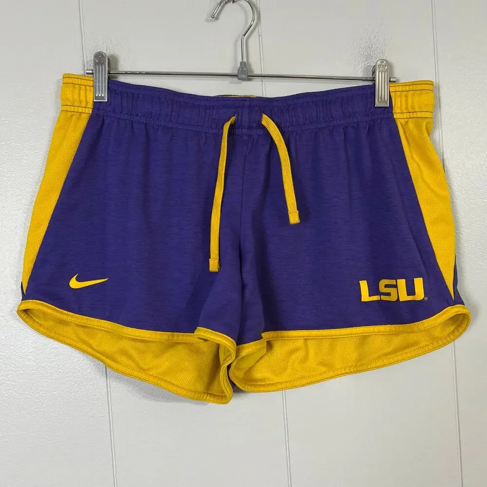 Nike LSU Tigers Womens Large Reversible Athletic Running Shorts Purple Gold